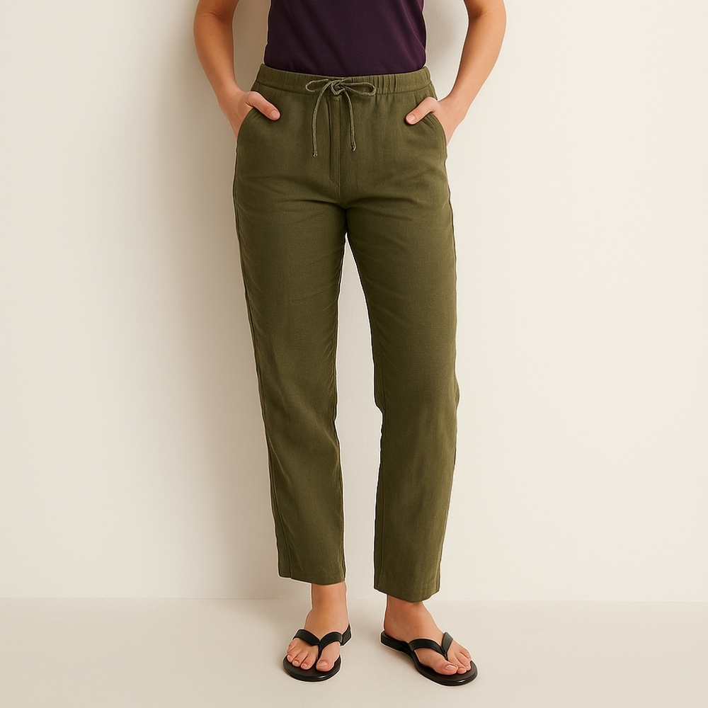 Jimmy Key Olive Green Linen Wonems Pants